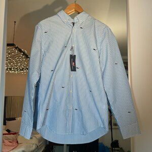 NWT Vineyard Vines Slim Fit Whale Shirt Seersucker Striped Azure Blue Size M